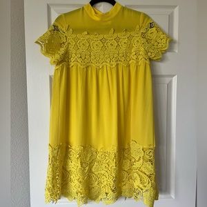 Yellow embroidered babydoll dress